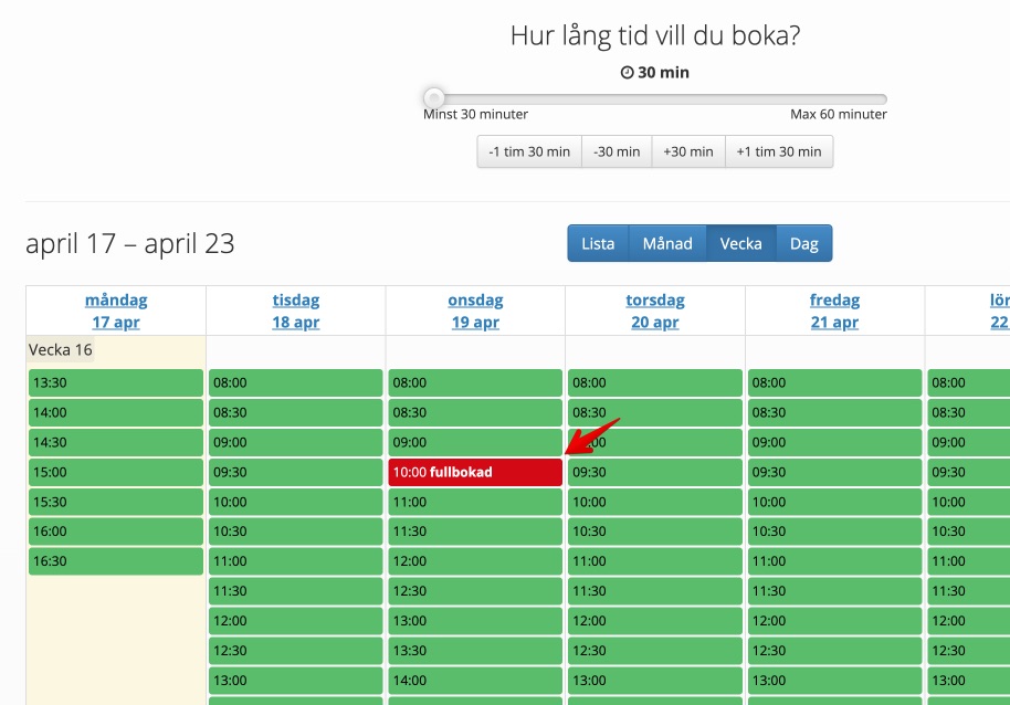 Pauser i bokningskalendern